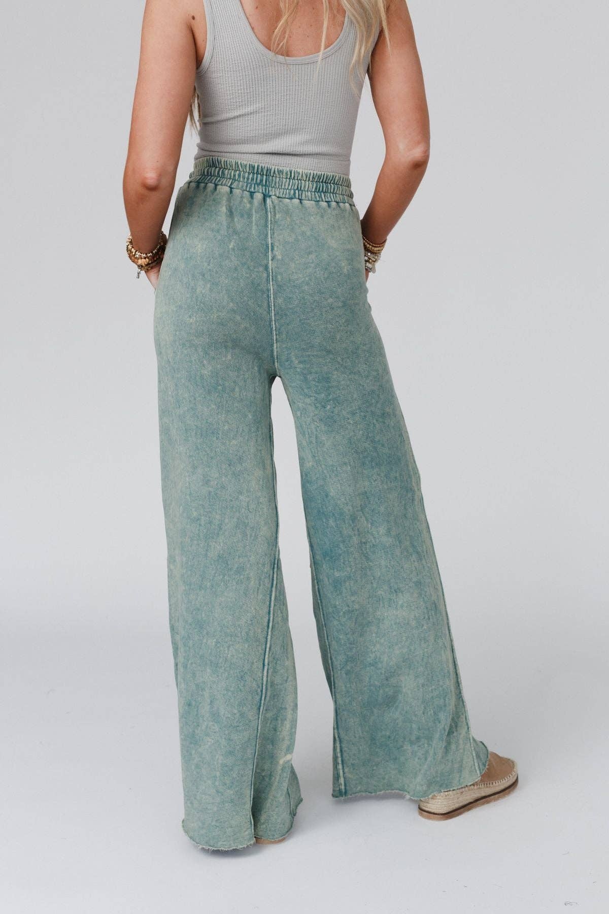Tidal Drift Wide Leg Pant- Teal Vintage Wash