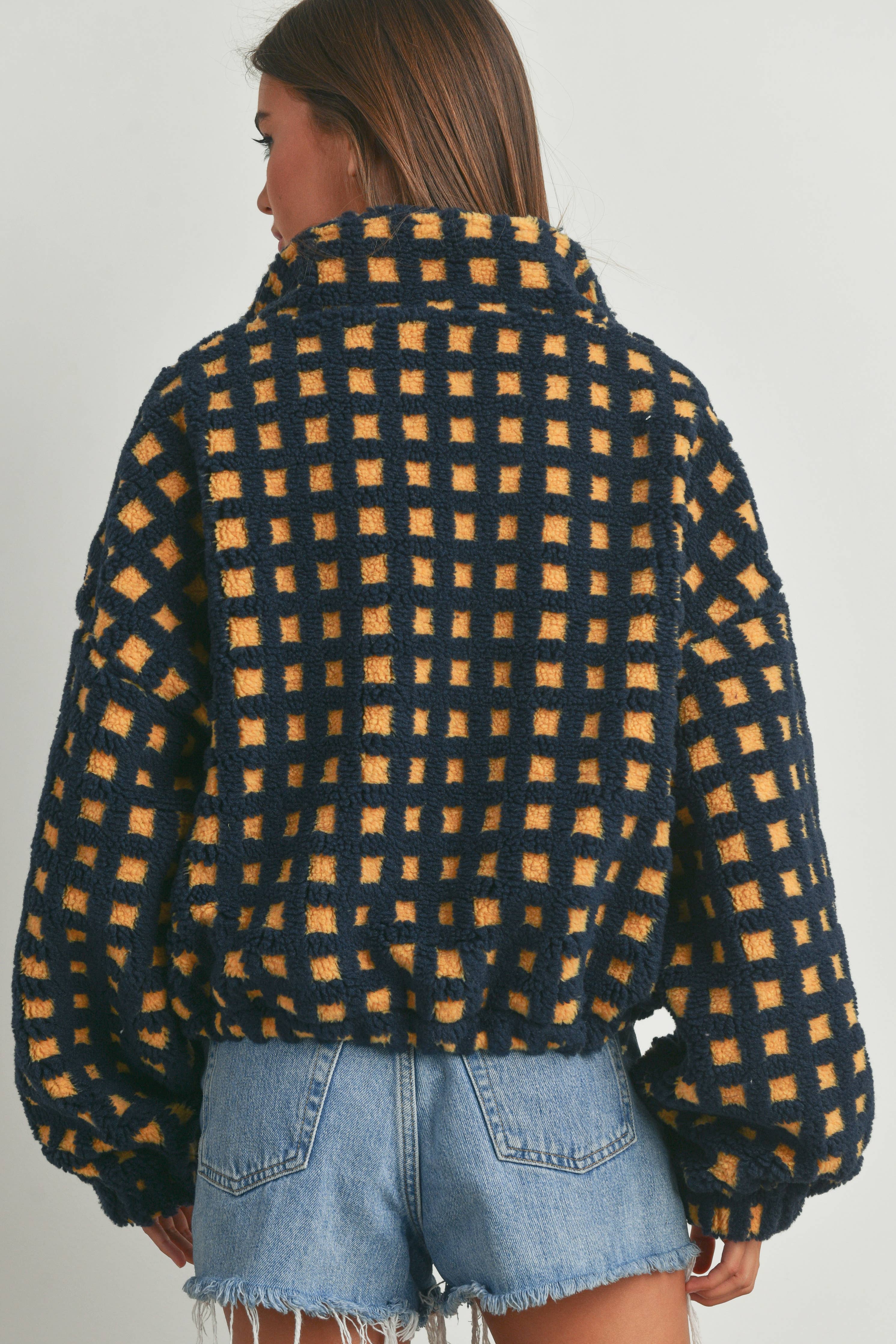 Coastal Checker Teddy  Jacket:: IVORY MULTI