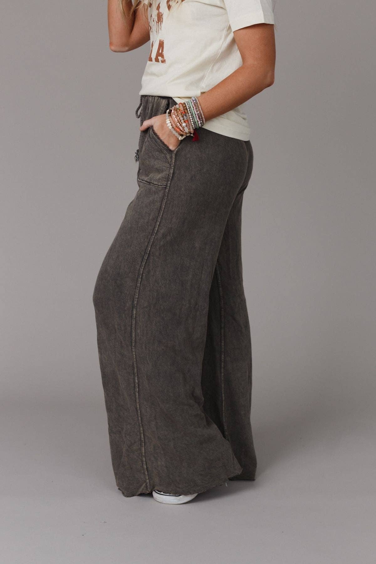 Tidal Drift Wide Leg Pant  -  Charcoal Vintage Wash