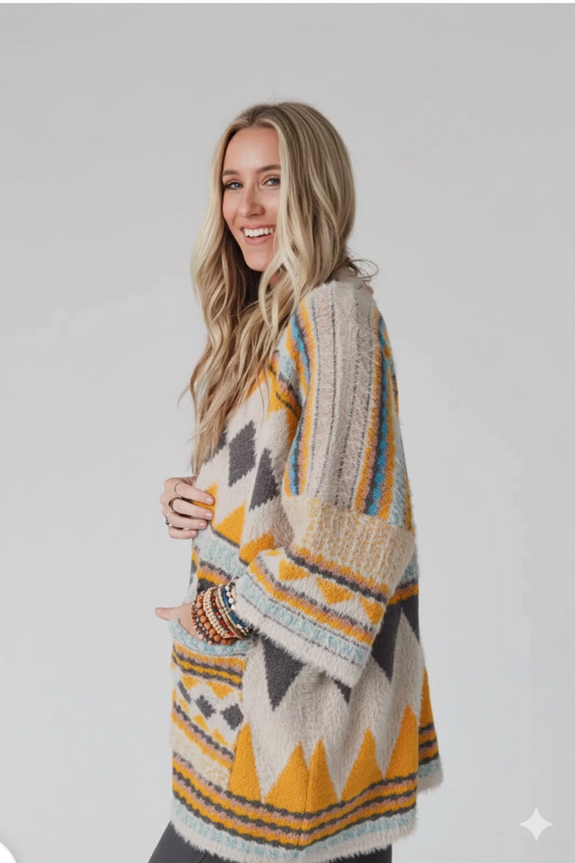 The Driftwood Dreamer Cardigan - Mustard: One Size