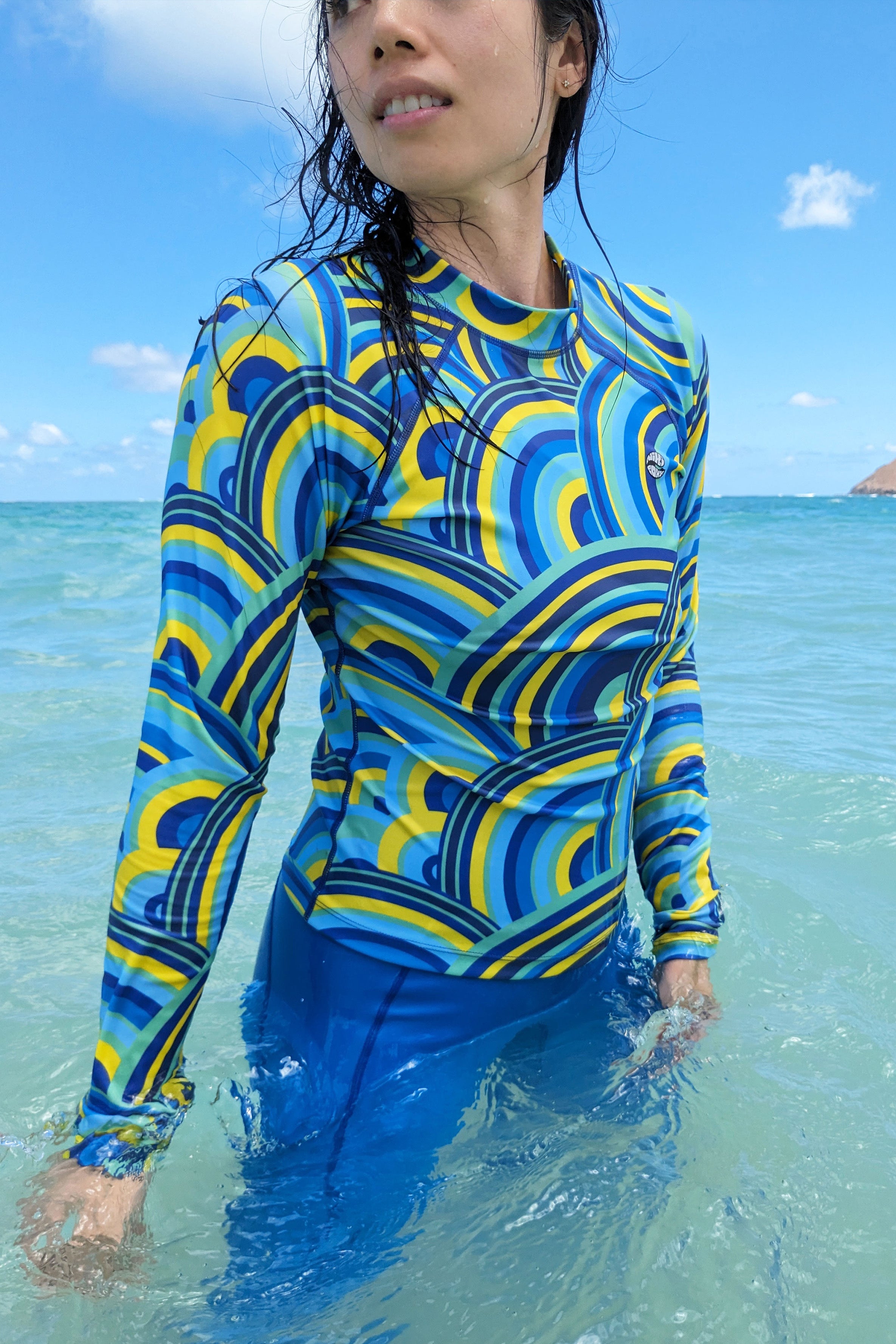 Niki Roxx Ocean City Rash Guard Blue Waves Print