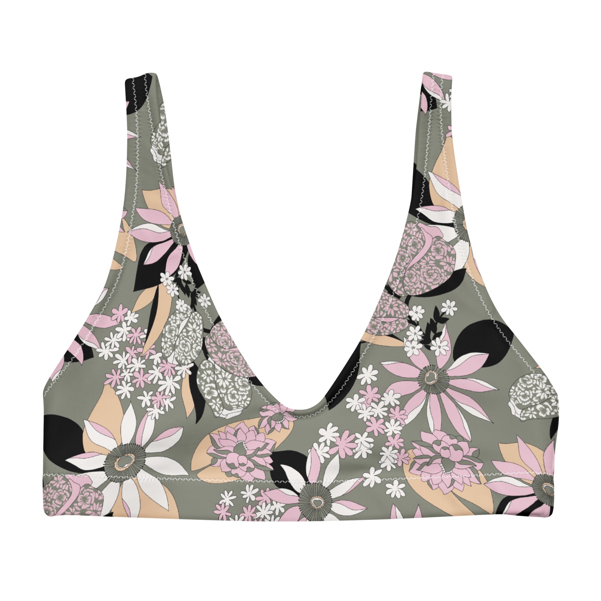 Green Gardens Printed Bikini Top
