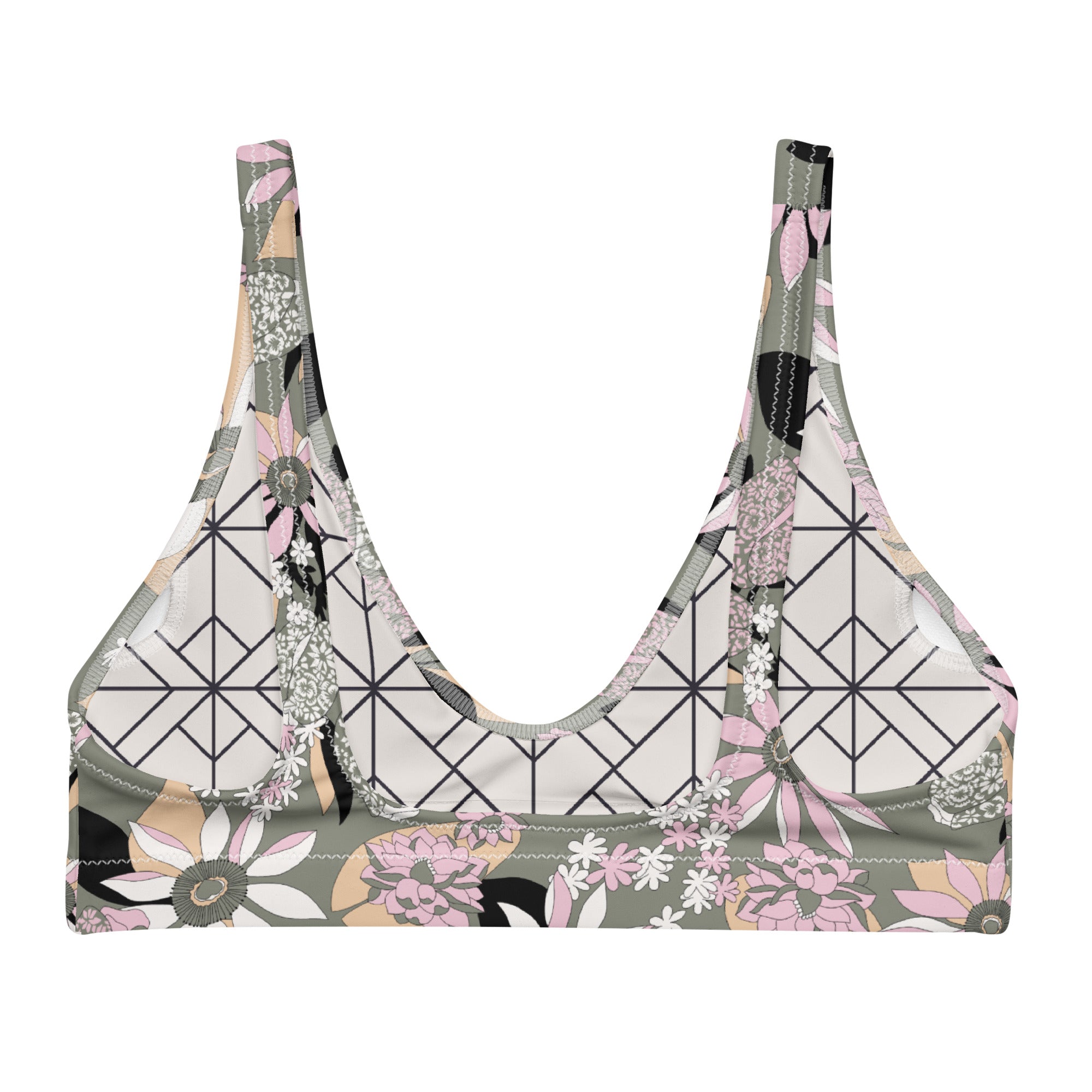 Green Gardens Printed Bikini Top
