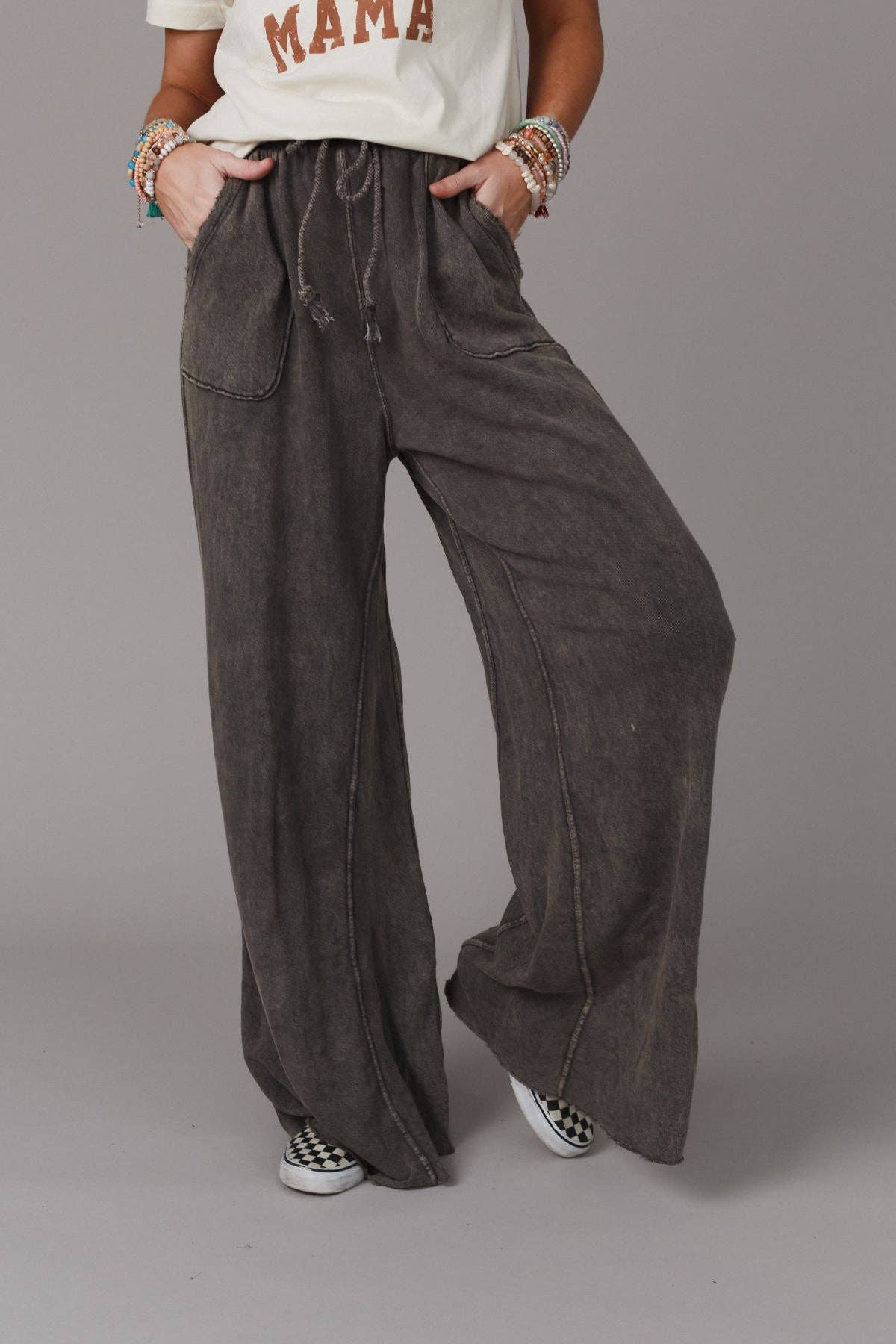 Tidal Drift Wide Leg Pant  -  Charcoal Vintage Wash