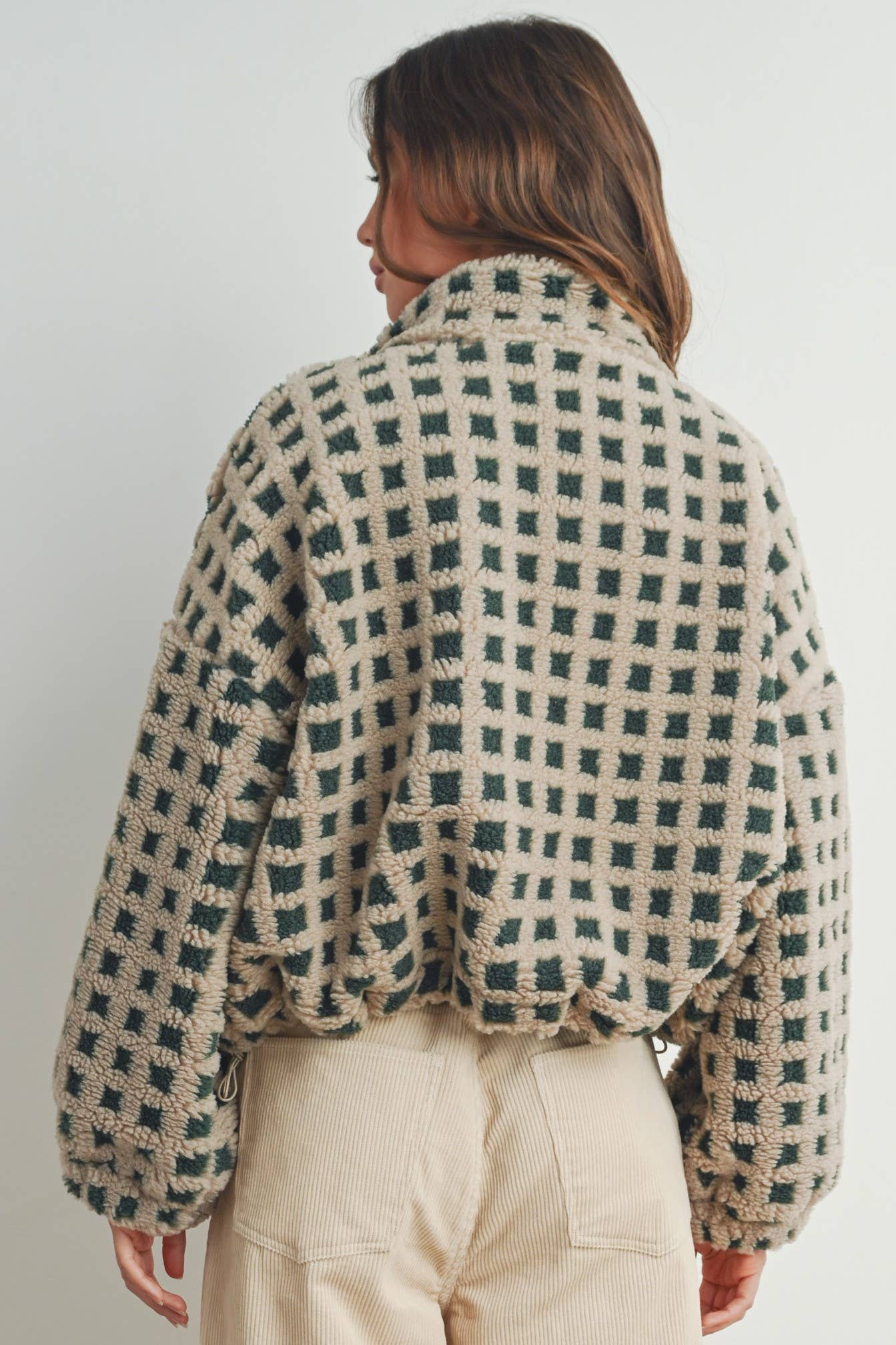Coastal Checker Teddy  Jacket:: IVORY MULTI